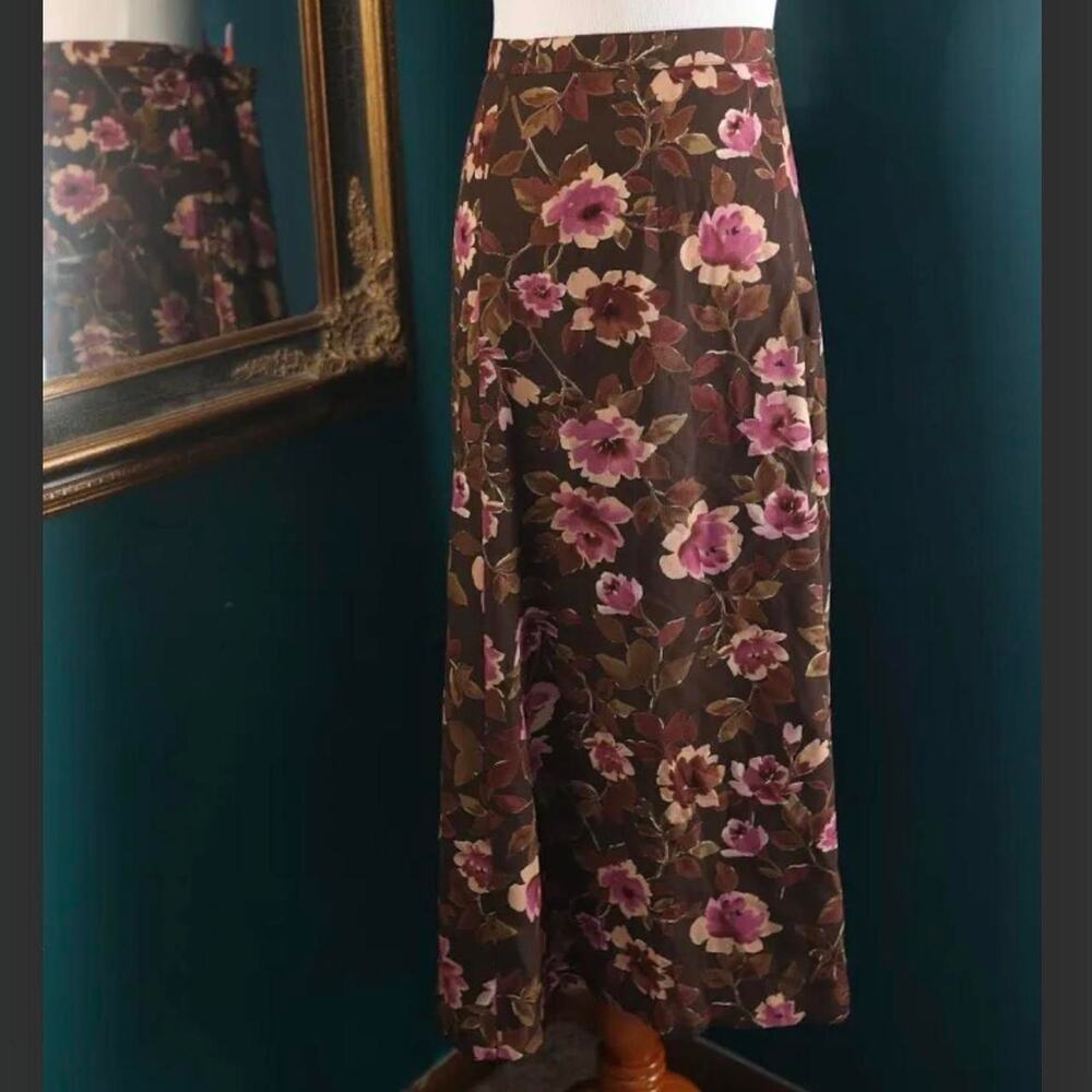 Vintage Leslie Fay brown floral fairy core skirt